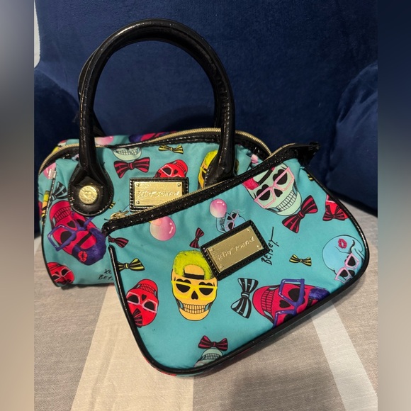 Ed Hardy Handbags - Betsy Johnson Women's Skull Print Makeup bag set- Multicolor
